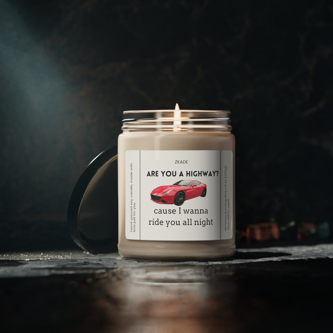 are you a highway cause I want to ride you all night, Funny dirty candle, girlfriend, boyfriend, girlfriend, wife, husband, Valentines day, Anniversary, birthday day, Scented Soy Candle, 9oz