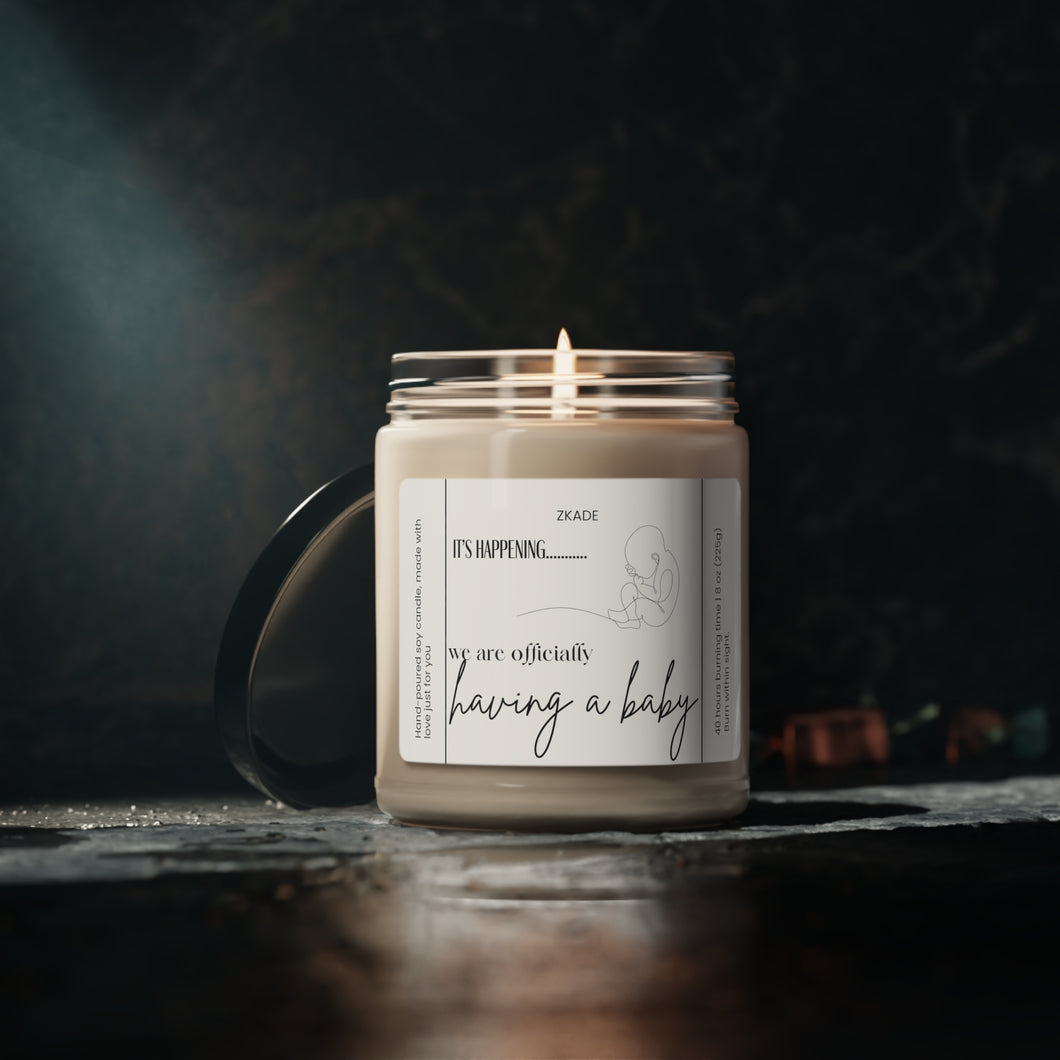 its happening.. we are having a baby,  pregnant, announcement, Scented Soy Candle, 9oz