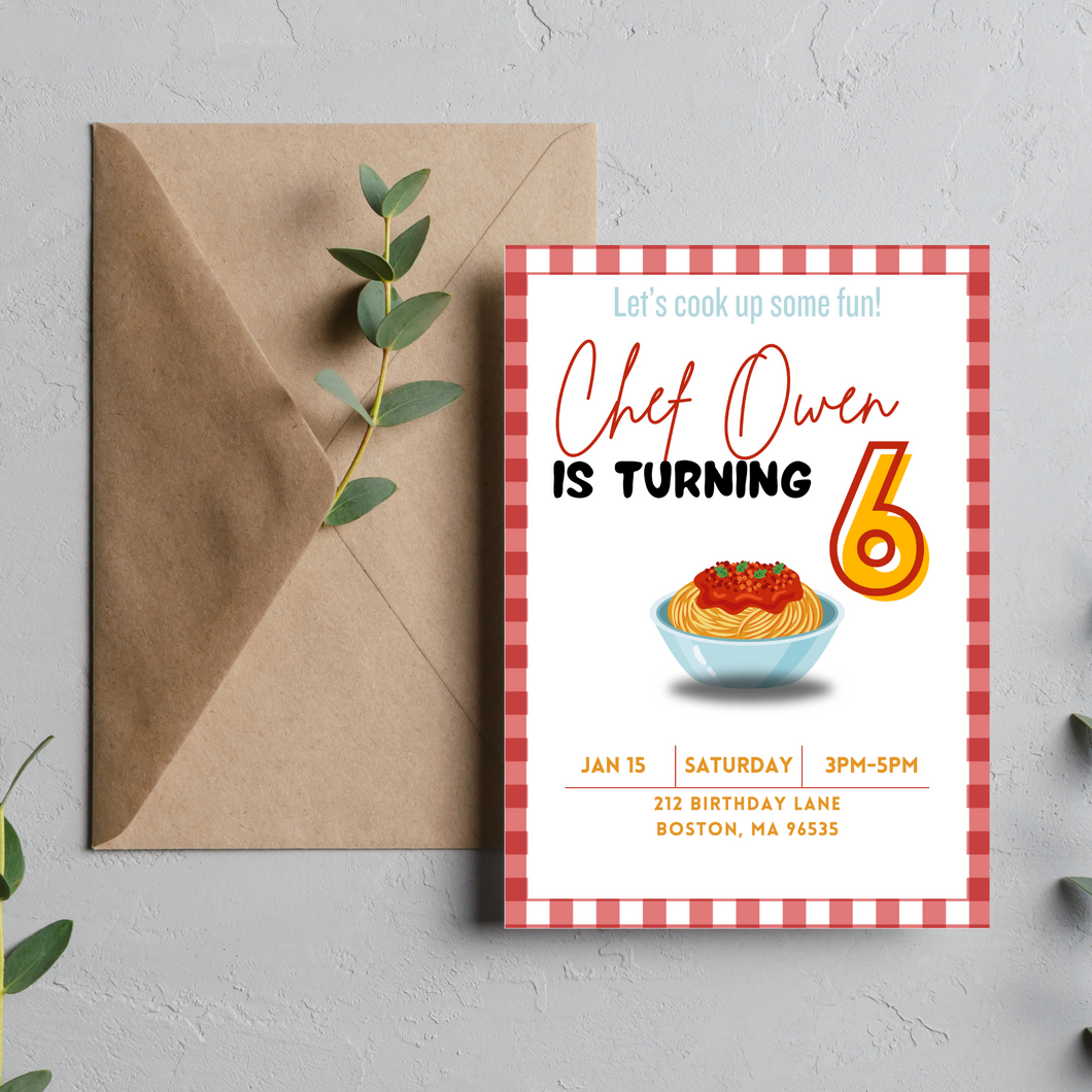 Editable Chef birthday invitation