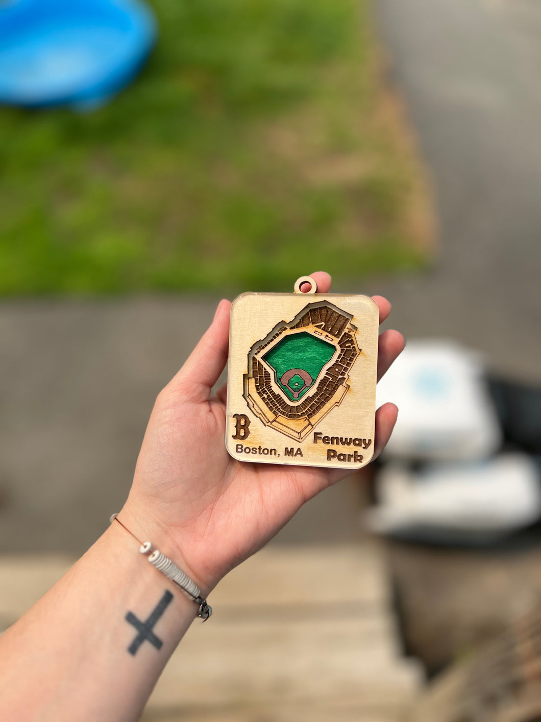 Mini baseball field wood keychain